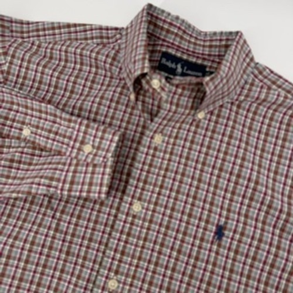 Ralph Lauren Classic Fit Red Blue Green Plaid Button Down Shirt Men Large 16 L‎